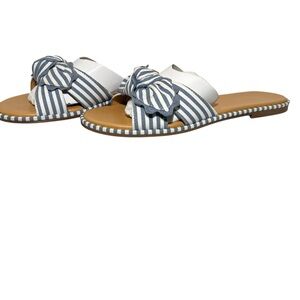 J. Crew Blue and White Striped Knot Slide Sandals